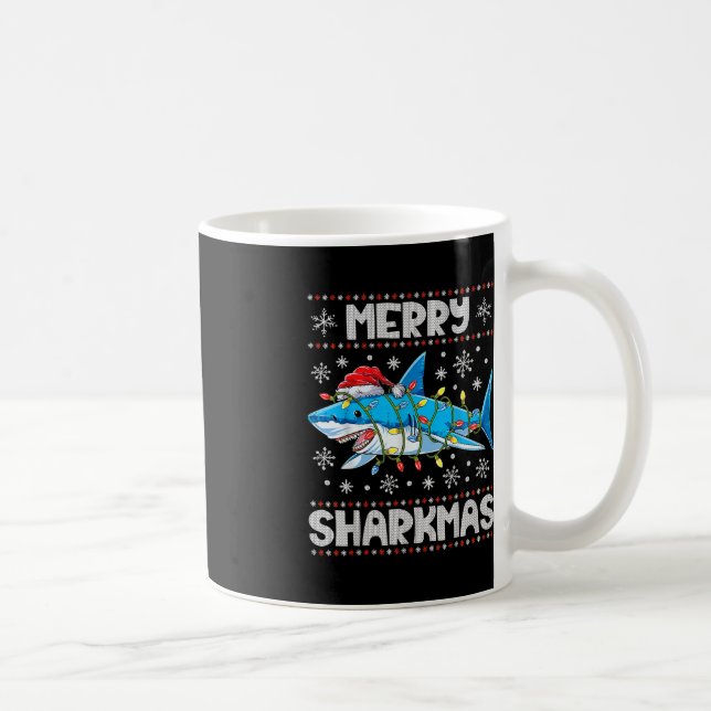 Taza De Café Merry Sharkmas Tiburón Navidades Santa Ugly Luces  (Derecha)
