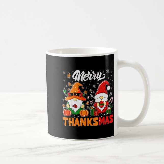 Taza De Café Merry Thanksmas Funny Fall Thanksgiving Santa Gnom (Derecha)
