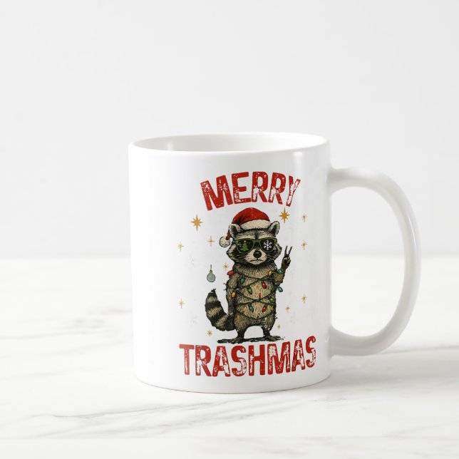 Taza De Café Merry Trashmas Raccoon Christmas Lights Funny Xmas (Derecha)