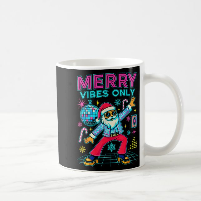 Taza De Café Merry Vibes Only Santa Christmas Disco Retro 70s 8 (Derecha)