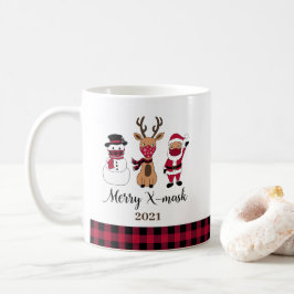Taza De Café Merry X-Mask Funny Buffalo Plaid Santa