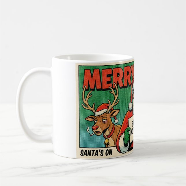 Taza De Café Merry Xmas Mess Funny Christmas Mug - Naughty Sant (Izquierda)