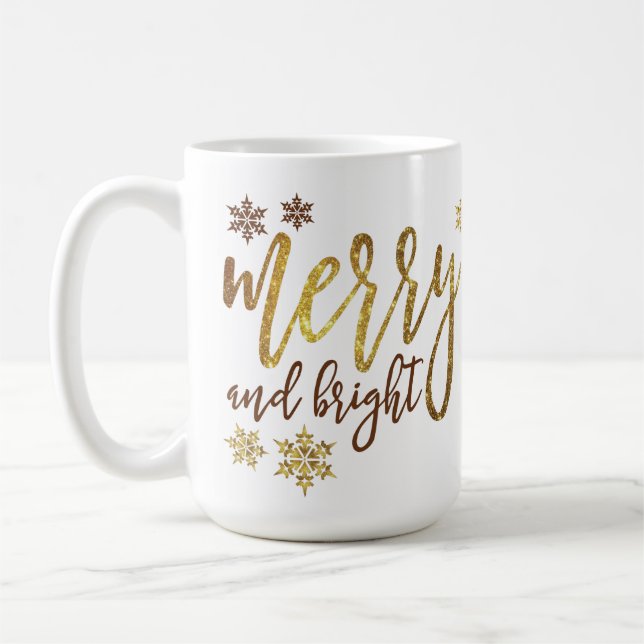 Taza De Café Merry y Bright - Navidades dorados Mug (Izquierda)