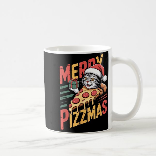Taza De Café Merry Zzmas Christmas Cat Funny Zza Lover Xmas Cat (Derecha)