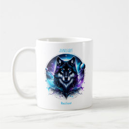 Taza De Café Mes de Nacimiento de Enero Espíritu Lobo Animal