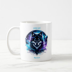 Taza De Café Mes de Nacimiento de Enero Espíritu Lobo Animal
