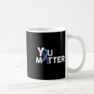 Taza De Café Mes de Prevención del Suicidio Teal Purple Ribbon 