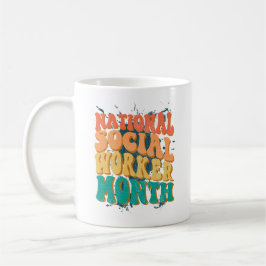 Taza De Café Mes de trabajador social nacional, retro de apoyo