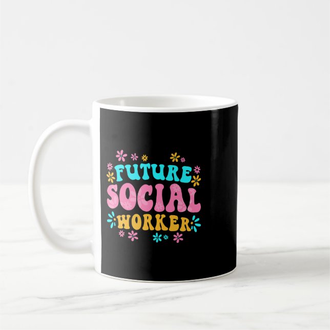 Taza De Café Mes de trabajo social escolar Flores retro Futuro  (Izquierda)
