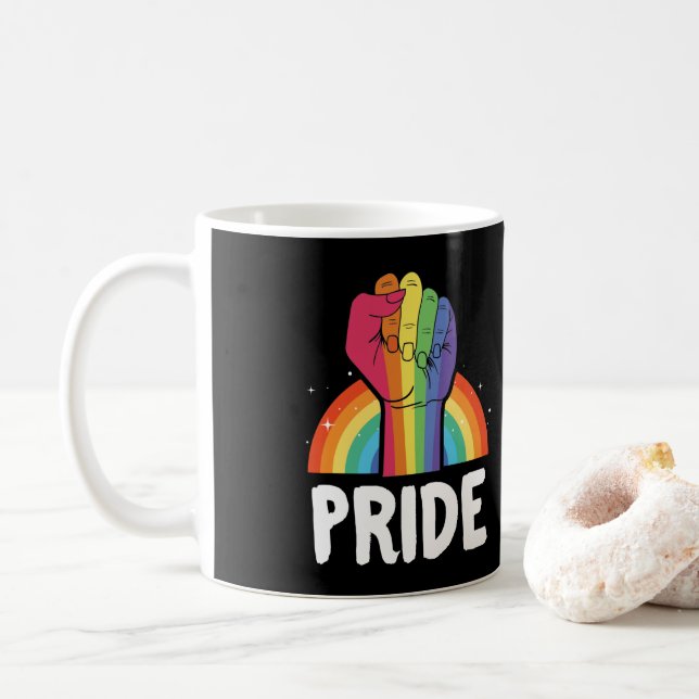 Taza De Café Mes del orgullo gay LGBT Puño arcoiris (Con donut)