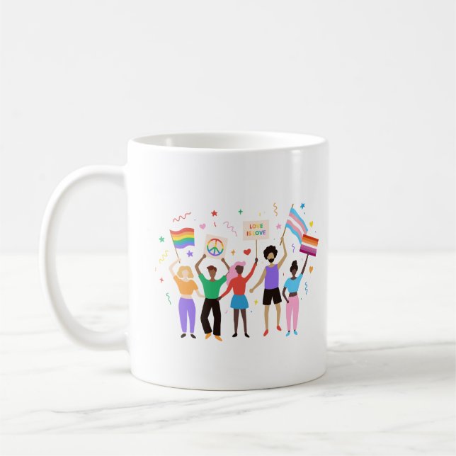 Taza De Café Mes del Orgullo Gente con Rótulos celebra (Izquierda)