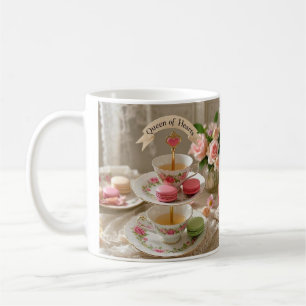 Taza De Café Mesa floral, tacups, bandejas en niveles macarons
