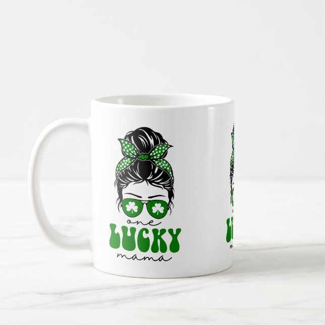 Taza De Café Messy Bun Lucky One First Birthday Chica (Izquierda)