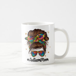 Taza De Café Messy Bun Orgulloso Autismo Mamá