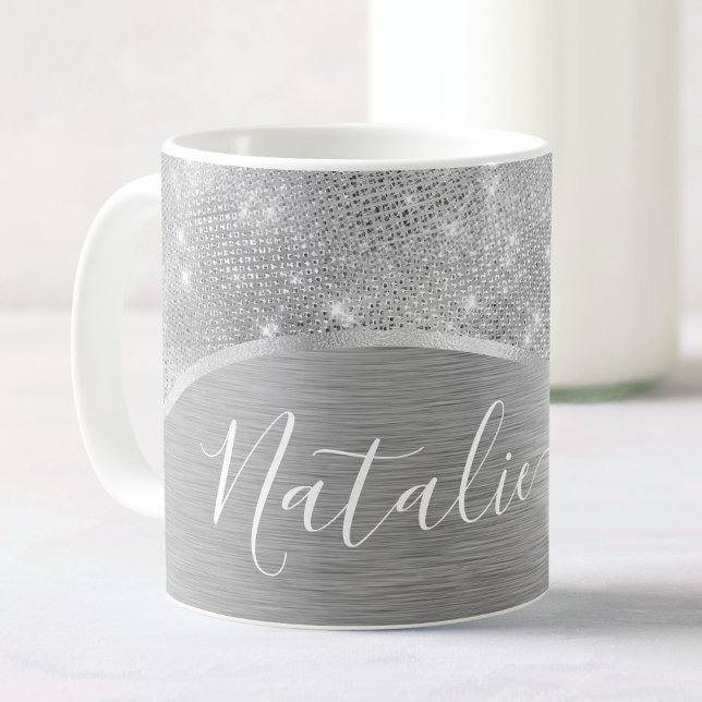 Taza De Café Metálico personalizado del Purpurina de plata Glam (Subido por el creador)