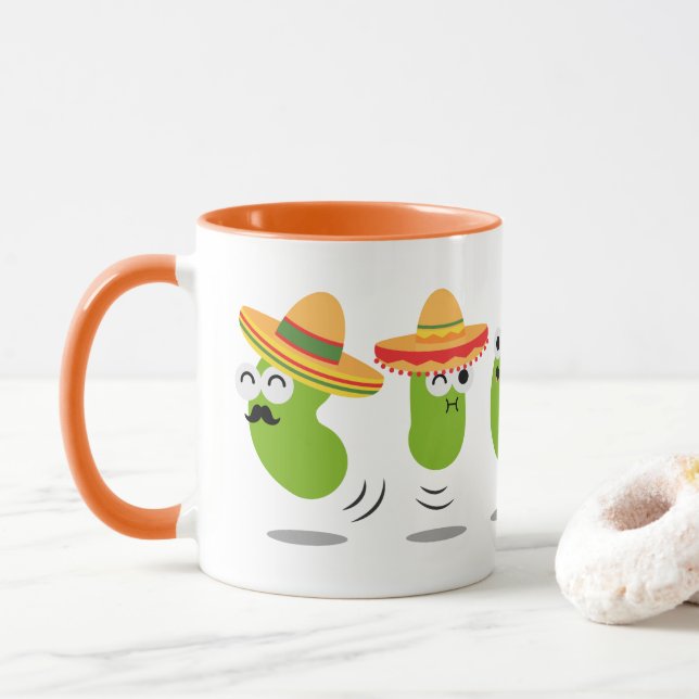 Taza de café mexicana linda de las habas de salto (Con donut)