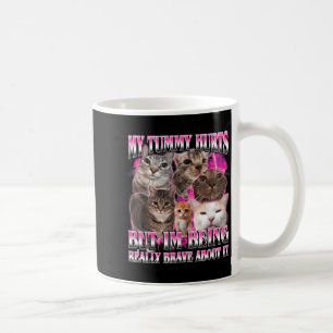 Taza De Café Mi barriga duele meme de gato tonto y divertido co