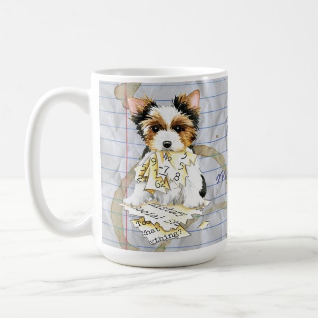 Taza De Café Mi Biewer Terrier Ate mi Lección Plan Café Mug (Izquierda)