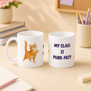 Taza De Café Mi Clase Es Purr-fecta Gato Naranja Profesor Púrpu