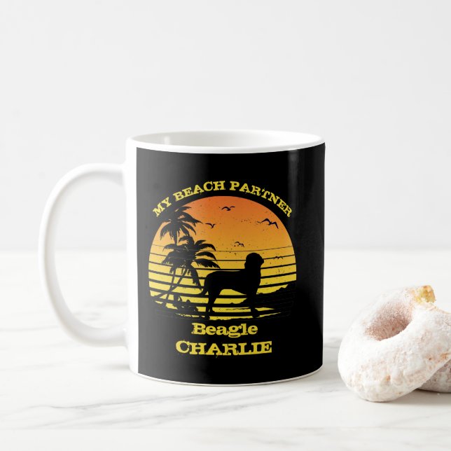 Taza De Café Mi compañero de playa Sunset Palm Tree Beagle (Con donut)