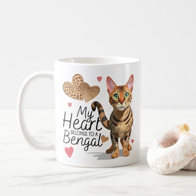Taza De Café Mi corazón pertenece a un gato bengalí (Con donut)