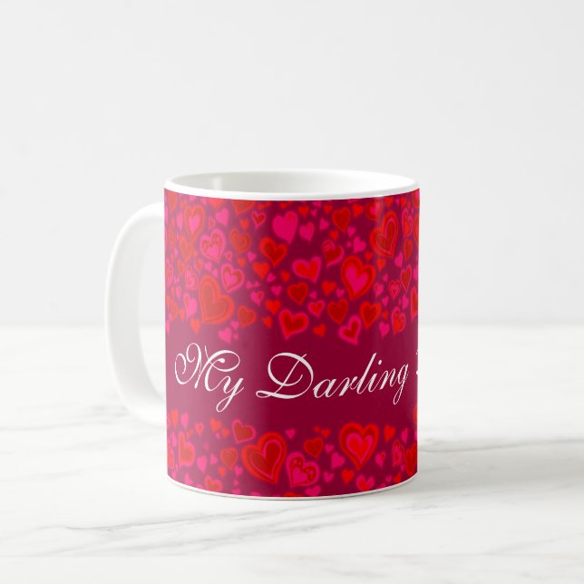 Taza De Café Mi Darling Valentine corazones rojo trapo rosa (Anverso izquierdo)