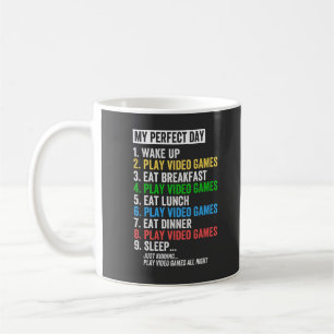 Taza De Café Mi día perfecto, despierta, juega videojuegos,