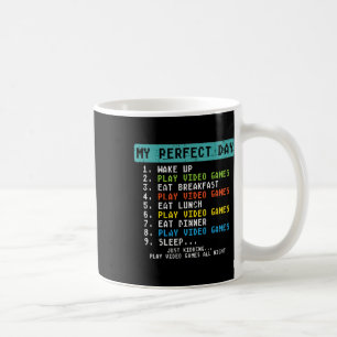 Taza De Café Mi Día Perfecto Jugar Videojuegos Divertido Gamer