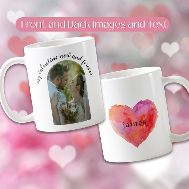 Taza De Café Mi foto de San Valentín Corazón romántico (Romantic Newlywed Valentine’s Day Photo Heart Mug)