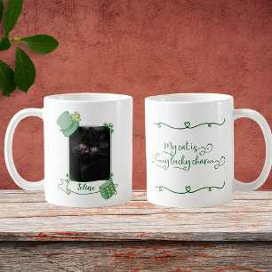 Taza De Café Mi gato es mi afortunado marco verde encanto con f