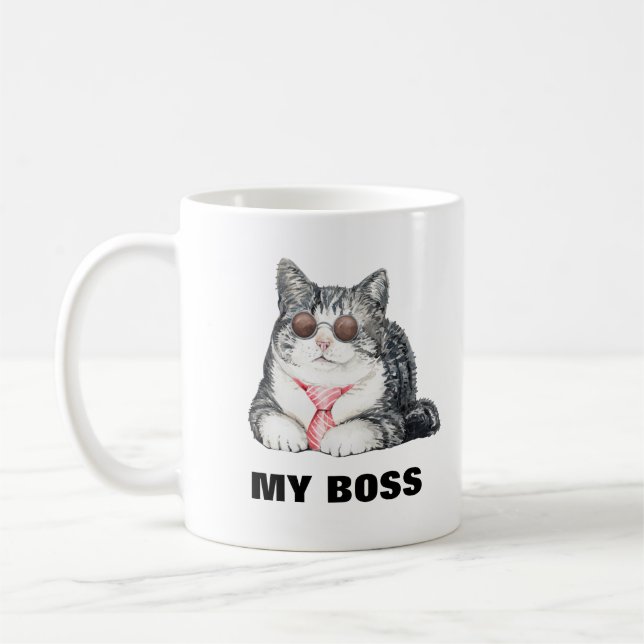 Taza De Café Mi gato es mi jefe gafas de sol divertido (Izquierda)