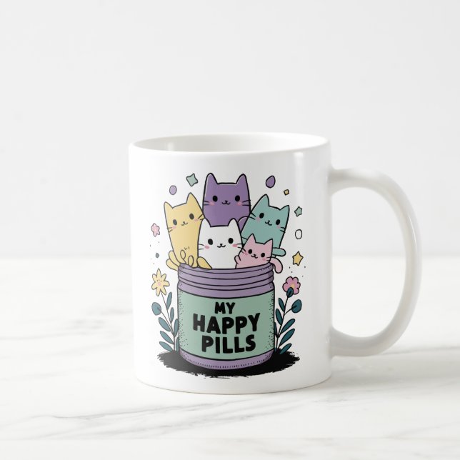 Taza De Café Mi gato feliz de las píldoras Graciosa (Derecha)