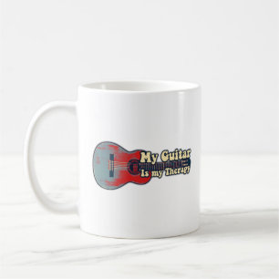 Taza De Café Mi guitarra es mi terapia. Rojo y azul vintage