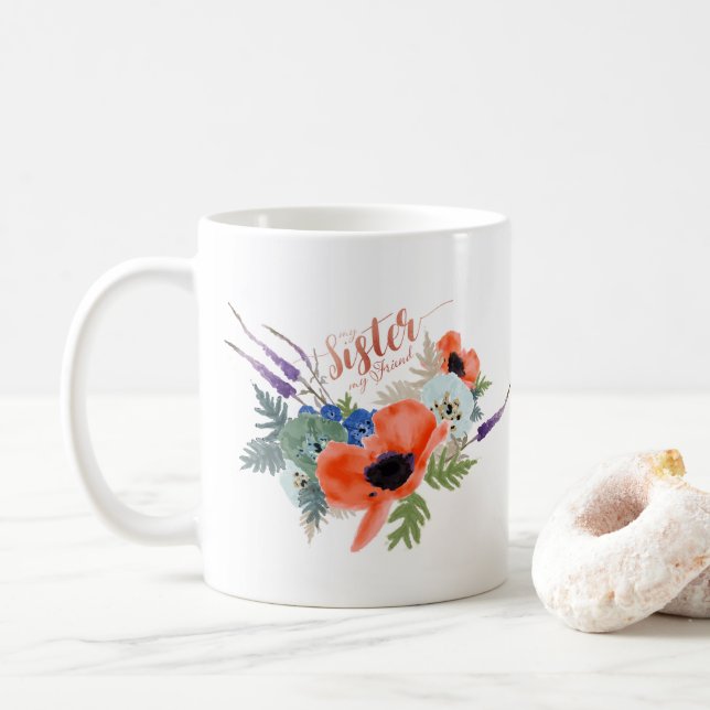 Taza De Café Mi Hermana Mi Amigo Dice Flores (Con donut)