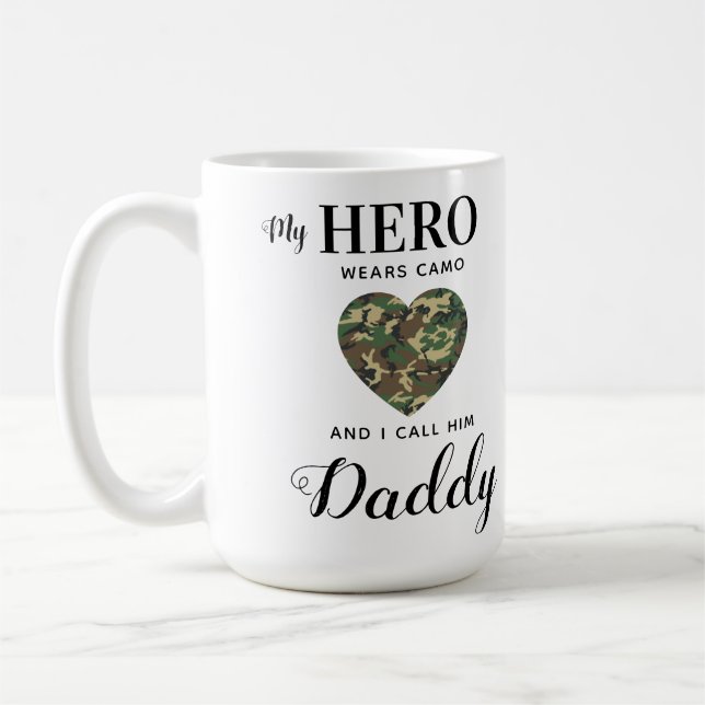 Taza De Café Mi héroe militar lleva foto del Día de los Padres  (Izquierda)
