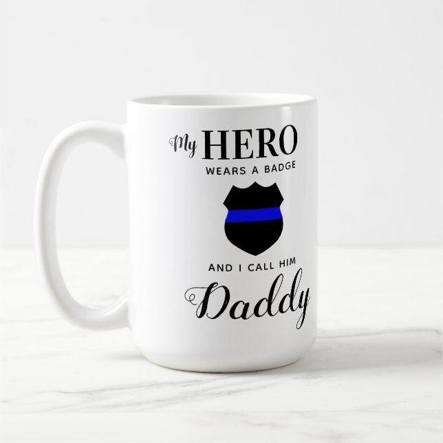 Taza De Café Mi Héroe Usa Una Foto Del Día De Papi Badge (Izquierda)