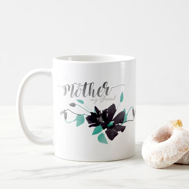 Taza De Café Mi madre mi amigo Clematis Gray Verde azulado (My Mother My Friend Clematis Teal Gray Coffee Mug from Studio Posies.)