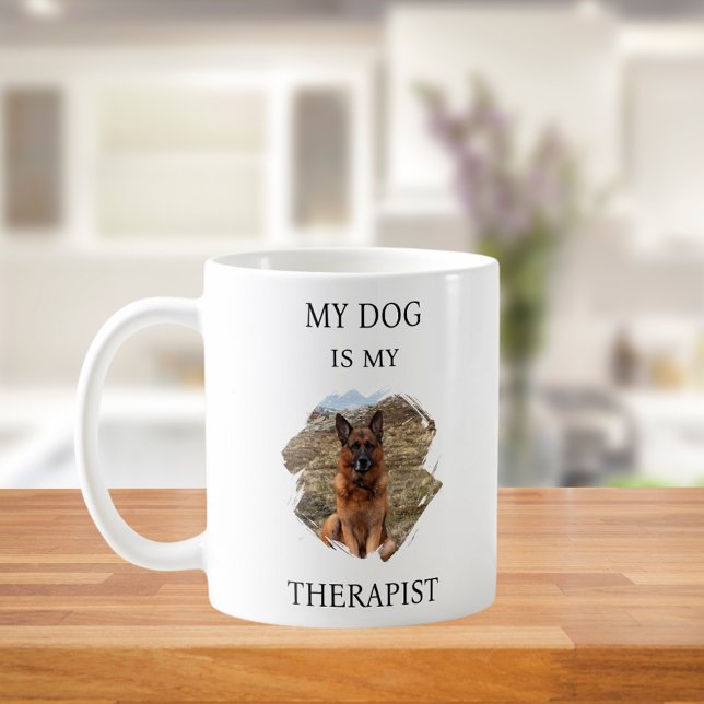 Taza De Café Mi perro es mi foto terápica negra (Subido por el creador)