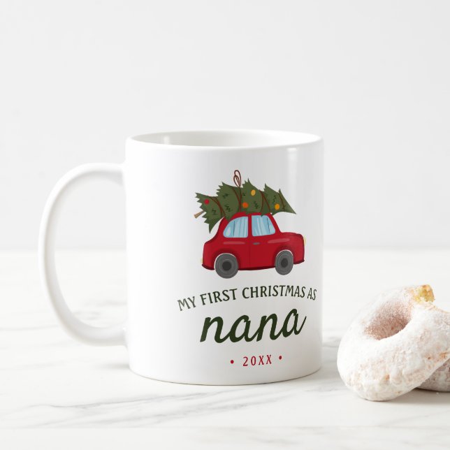 Taza De Café Mi primera Navidad como árbol de autos rojos de Na (Con donut)