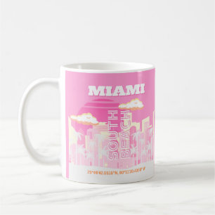 Taza De Café Miami Beach, Miami Travel Art, Preppy, Pink