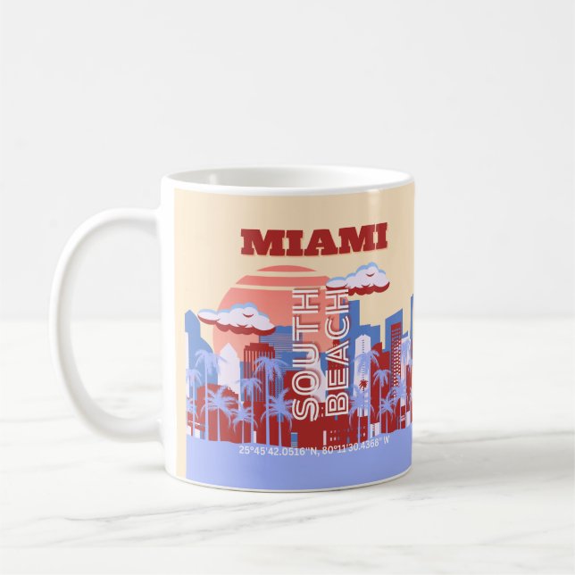 Taza De Café Miami Beach, Miami Travel Art, Retro (Izquierda)