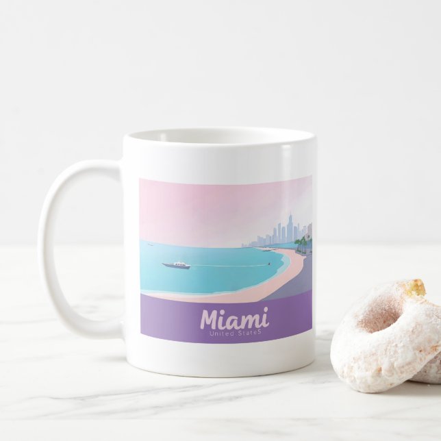 Taza De Café Miami Florida Coastline Cityscape Pastel Travel (Con donut)