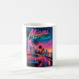 Taza De Café Miami Florida Retro Neon Atardecer Viaje