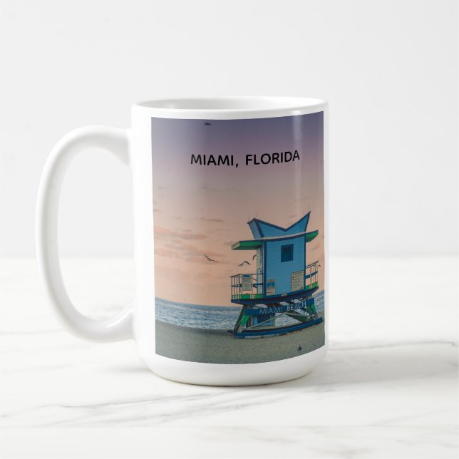 Taza De Café Miami South Beach Florida Life Guard Ocean (Izquierda)