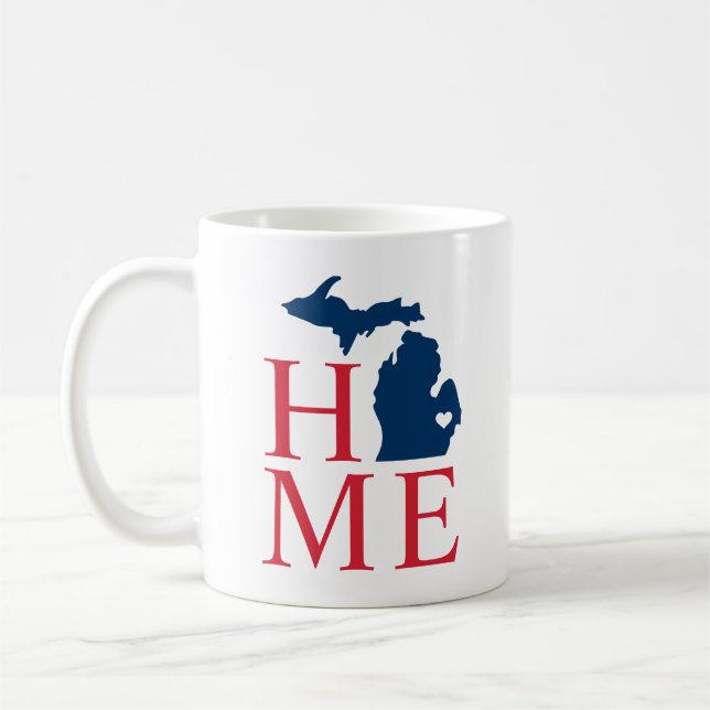Taza De Café Michigan Casa Rojo Personalizado Azul Blanco Coraz (Izquierda)