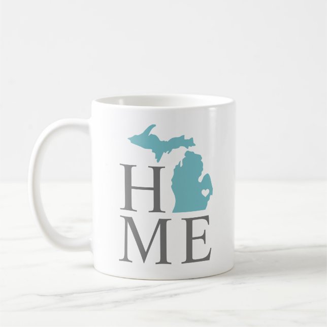 Taza De Café Michigan Hogar Aqua Blue Personalizado City Heart (Izquierda)
