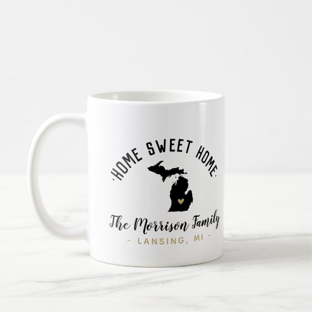 Taza De Café Michigan Hogar Dulce Familia Monograma Mug (Izquierda)