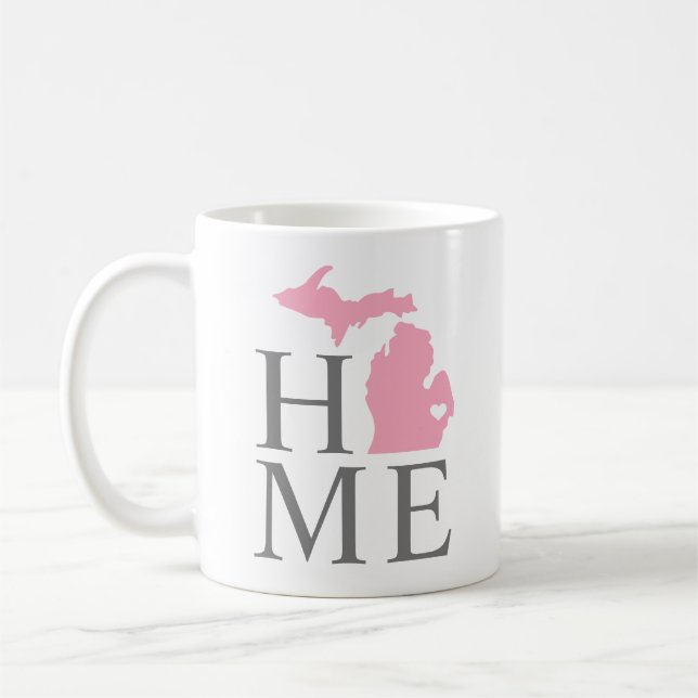 Taza De Café Michigan Hogar Personalizado rosa y gris corazón d (Izquierda)