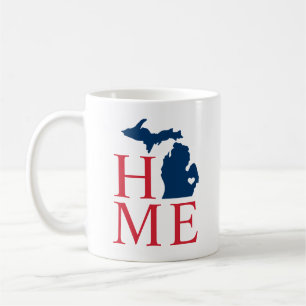 Taza De Café Michigan Hogar Rojo Blanco Azul Estado Corazón