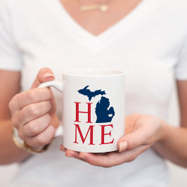 Taza De Café Michigan Hogar Rojo Blanco Azul Estado Corazón